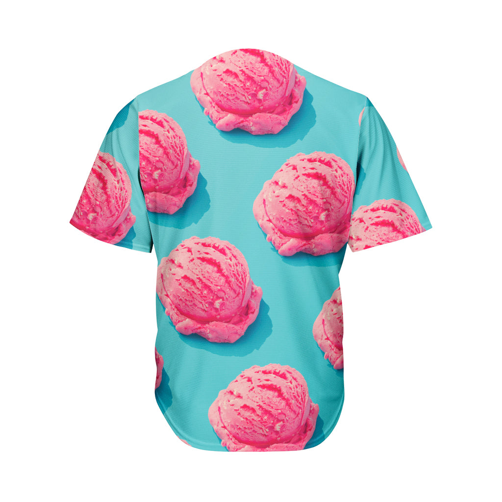 Pink Strawberry Ice Cream Print Men's Baseball Jersey