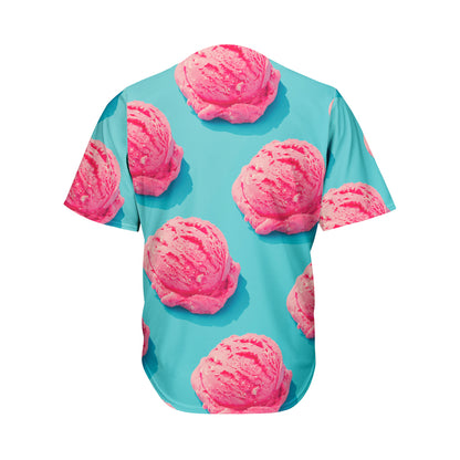 Pink Strawberry Ice Cream Print Men's Baseball Jersey