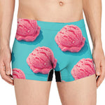 Pink Strawberry Ice Cream Print Men's Boxer Briefs