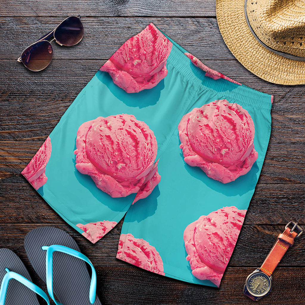 Pink Strawberry Ice Cream Print Men's Shorts