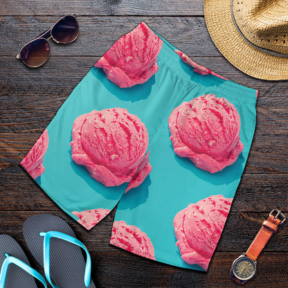 Pink Strawberry Ice Cream Print Men's Shorts