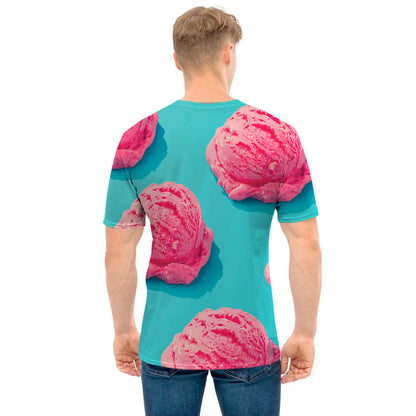 Pink Strawberry Ice Cream Print Men's T-Shirt