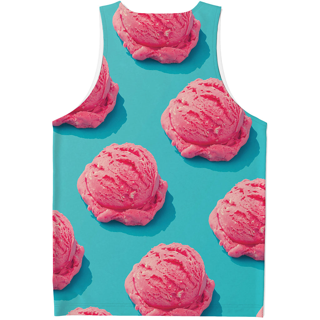 Pink Strawberry Ice Cream Print Men's Tank Top