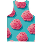 Pink Strawberry Ice Cream Print Men's Tank Top