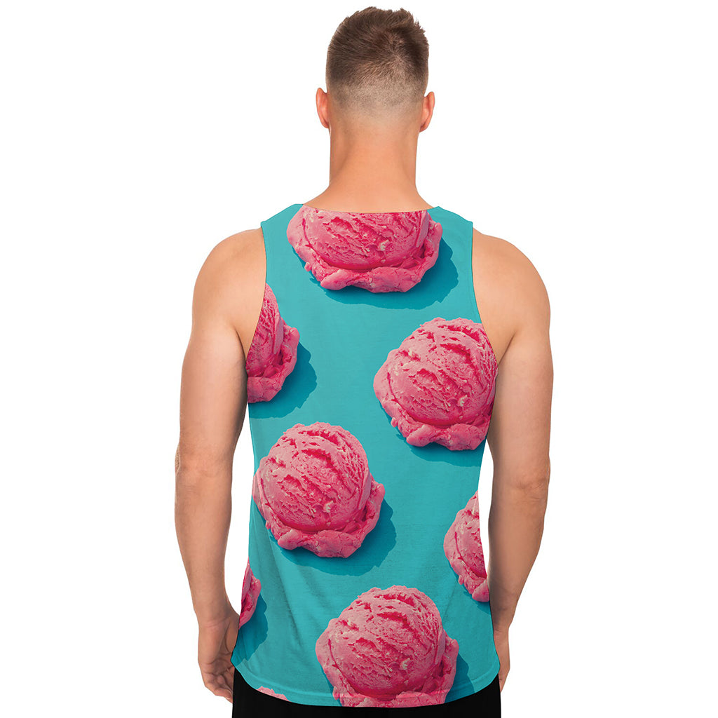 Pink Strawberry Ice Cream Print Men's Tank Top