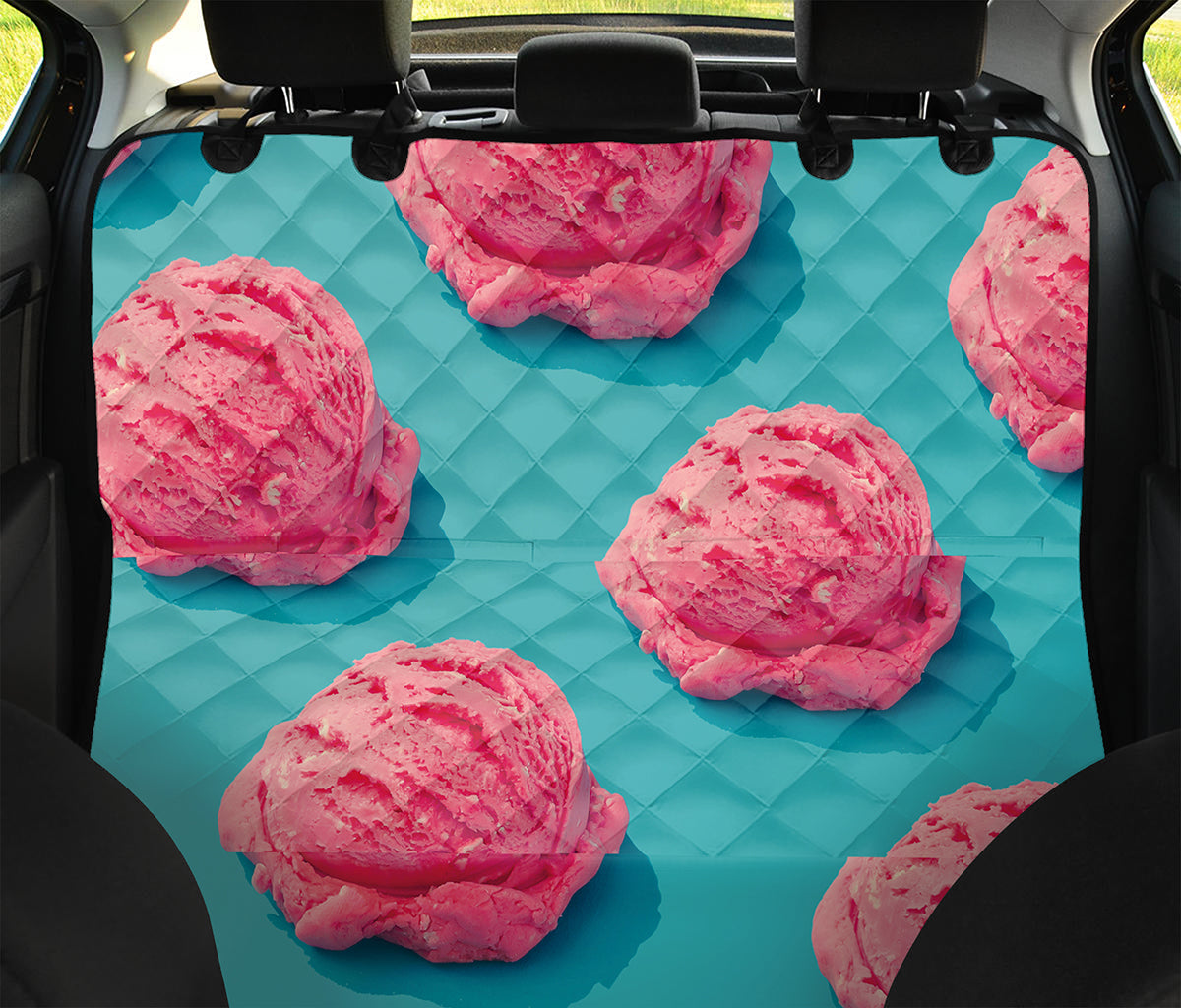 Pink Strawberry Ice Cream Print Pet Car Back Seat Cover