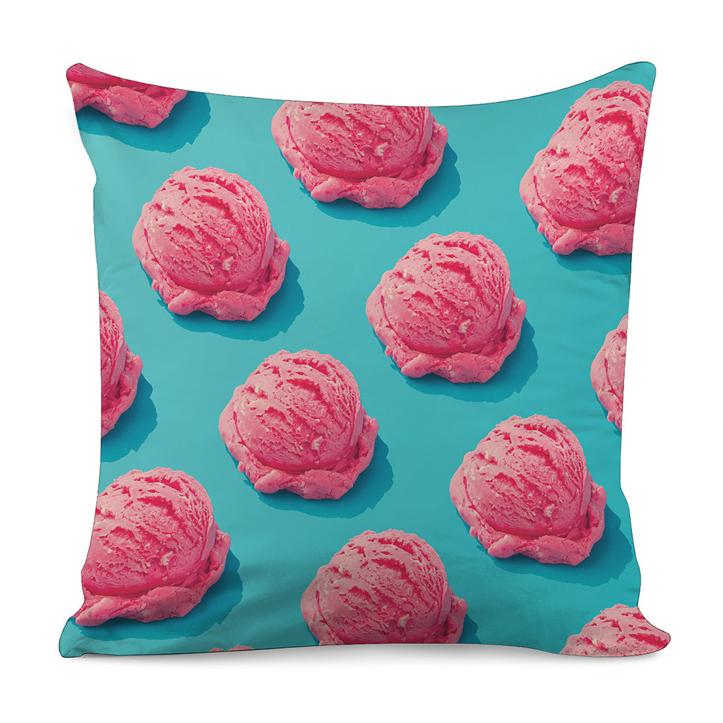 Pink Strawberry Ice Cream Print Pillow Cover