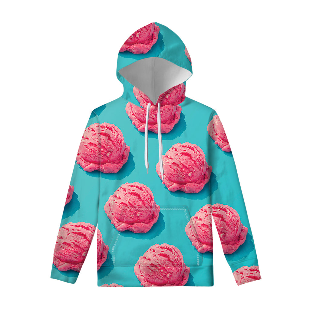 Pink Strawberry Ice Cream Print Pullover Hoodie