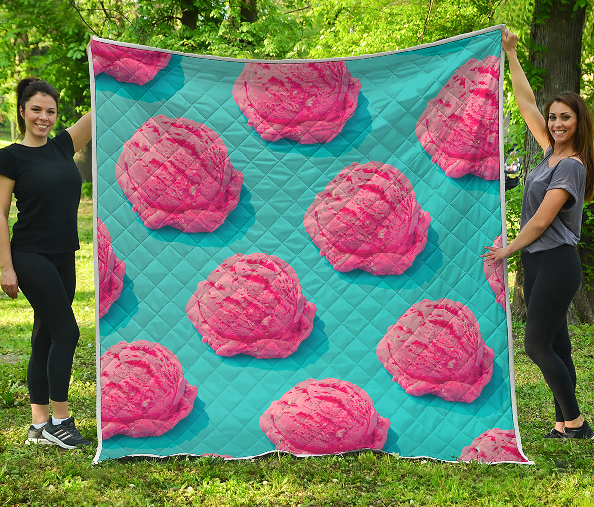 Pink Strawberry Ice Cream Print Quilt