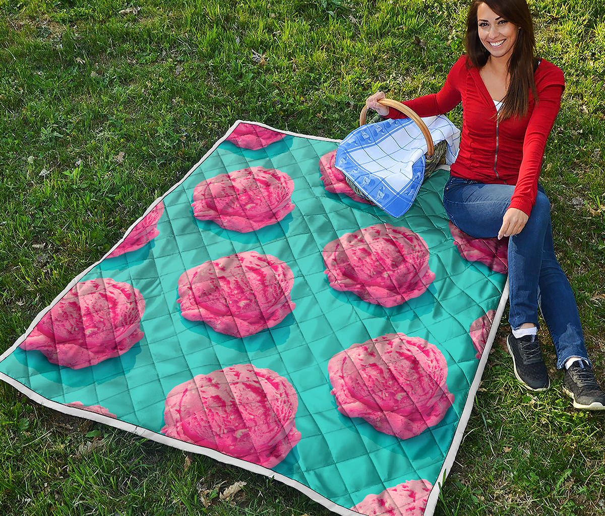 Pink Strawberry Ice Cream Print Quilt