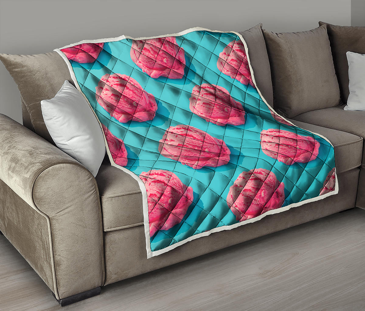 Pink Strawberry Ice Cream Print Quilt