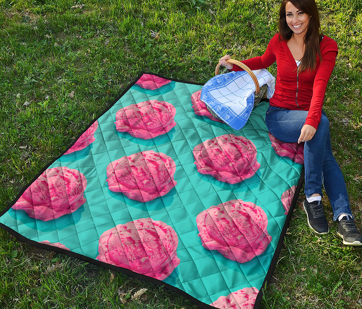 Pink Strawberry Ice Cream Print Quilt