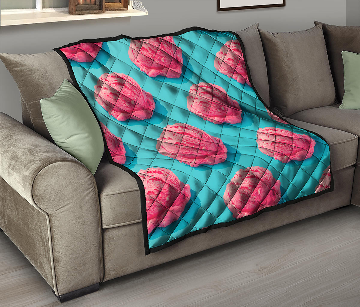 Pink Strawberry Ice Cream Print Quilt