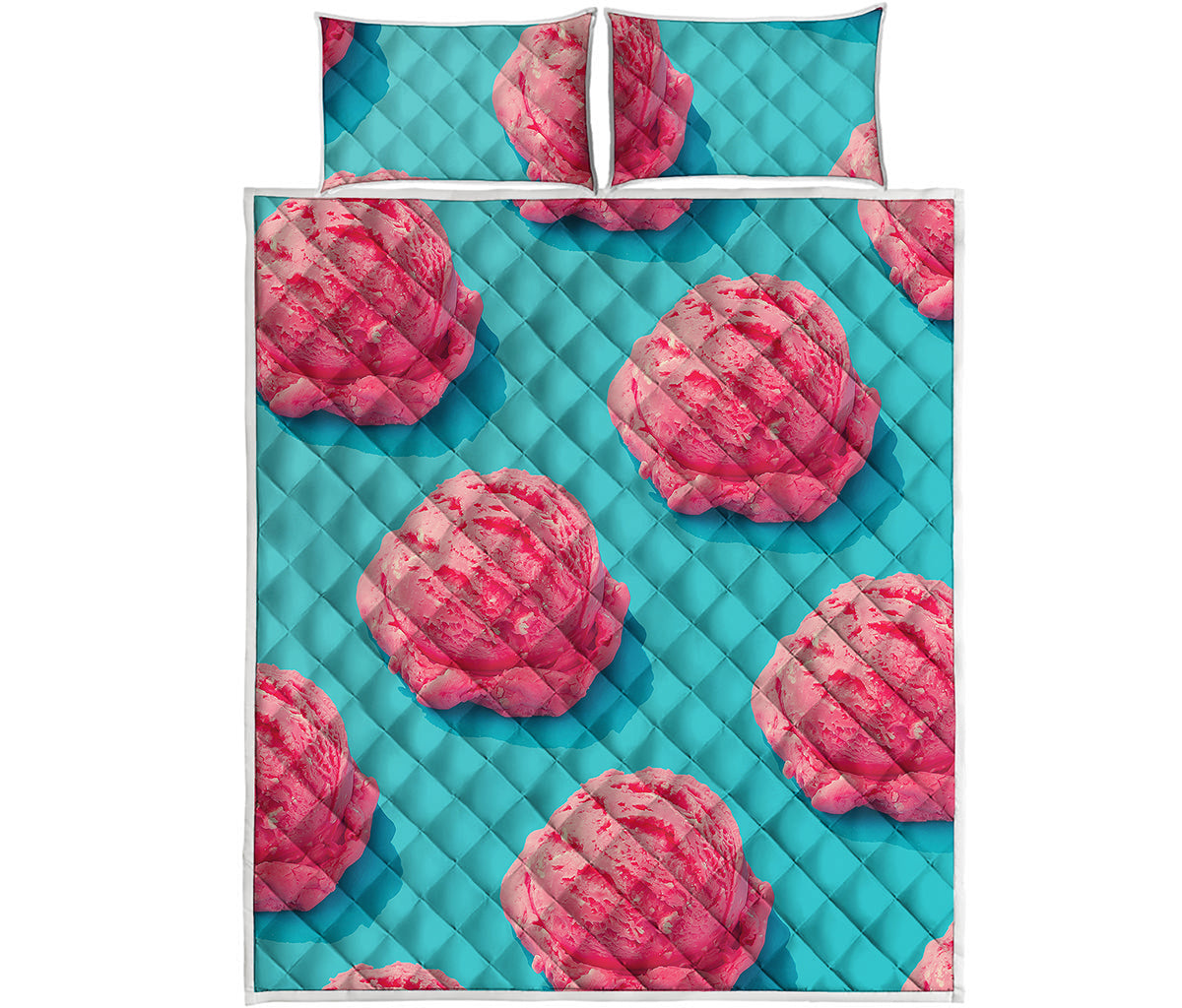 Pink Strawberry Ice Cream Print Quilt Bed Set