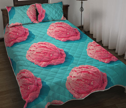 Pink Strawberry Ice Cream Print Quilt Bed Set
