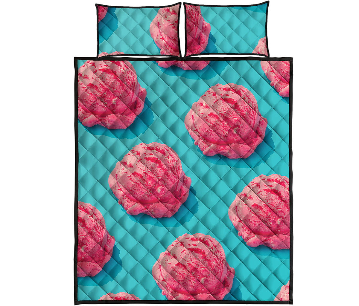Pink Strawberry Ice Cream Print Quilt Bed Set