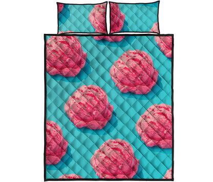 Pink Strawberry Ice Cream Print Quilt Bed Set