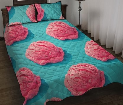 Pink Strawberry Ice Cream Print Quilt Bed Set