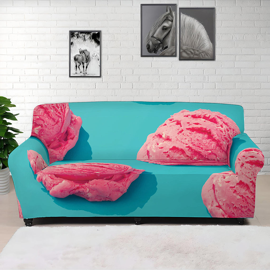 Pink Strawberry Ice Cream Print Sofa Cover