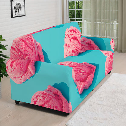 Pink Strawberry Ice Cream Print Sofa Cover
