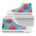 Pink Strawberry Ice Cream Print White High Top Sneakers