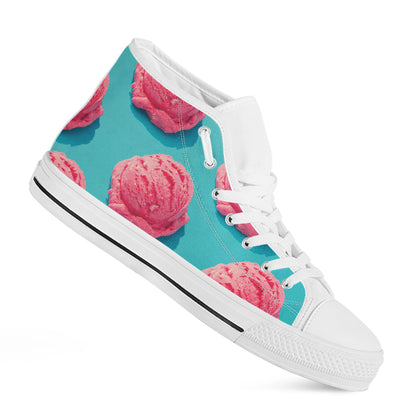 Pink Strawberry Ice Cream Print White High Top Shoes