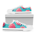 Pink Strawberry Ice Cream Print White Low Top Sneakers