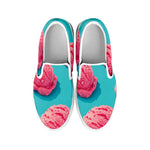 Pink Strawberry Ice Cream Print White Slip On Shoes