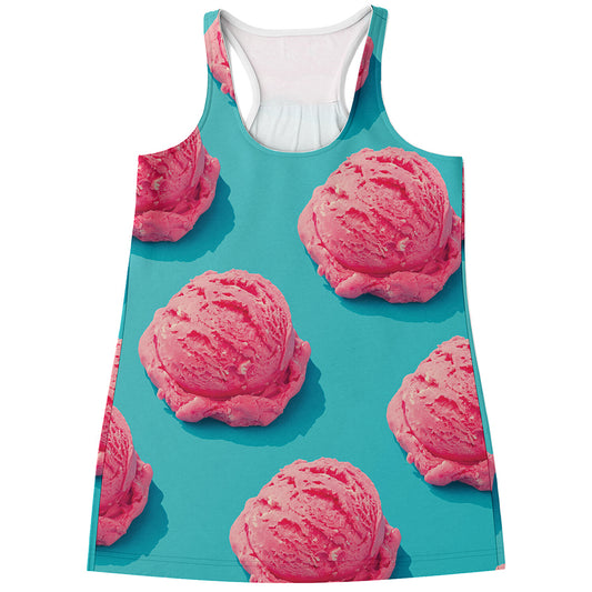 Pink Strawberry Ice Cream Print Women's Racerback Tank Top