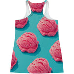 Pink Strawberry Ice Cream Print Women's Racerback Tank Top