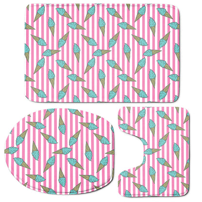 Pink Striped Ice Cream Pattern Print 3 Piece Bath Mat Set