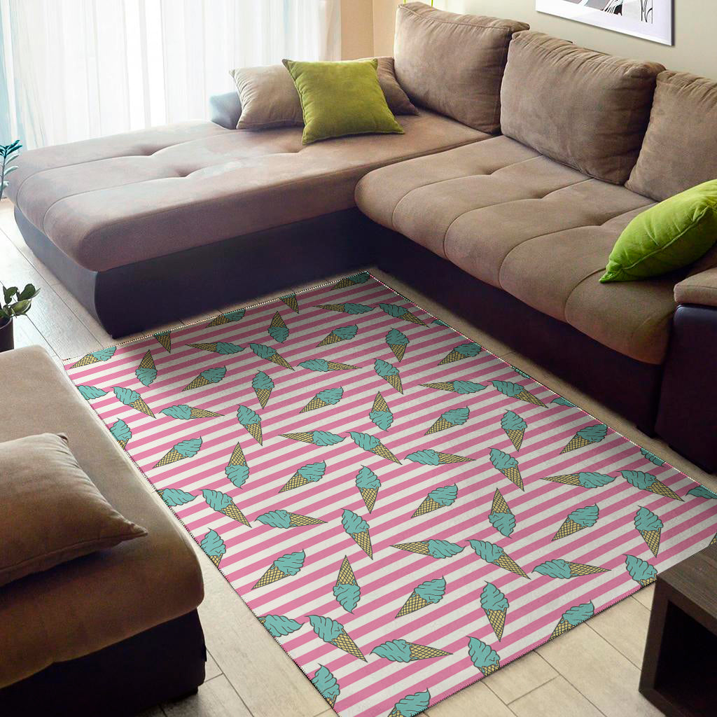 Pink Striped Ice Cream Pattern Print Area Rug