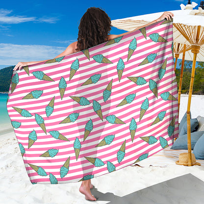 Pink Striped Ice Cream Pattern Print Beach Sarong Wrap
