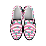 Pink Striped Ice Cream Pattern Print Black Slip On Shoes