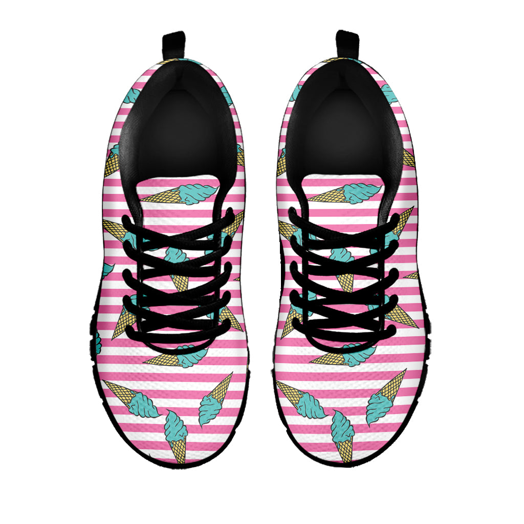 Pink Striped Ice Cream Pattern Print Black Sneakers