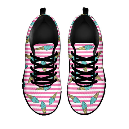 Pink Striped Ice Cream Pattern Print Black Sneakers