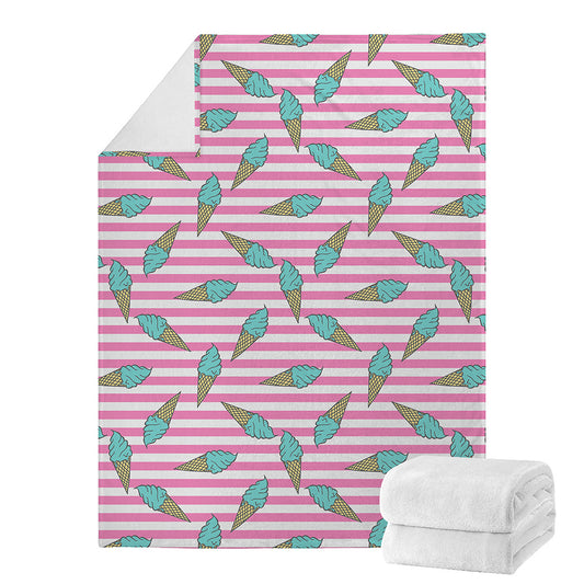 Pink Striped Ice Cream Pattern Print Blanket