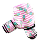 Pink Striped Ice Cream Pattern Print Boxing Gloves