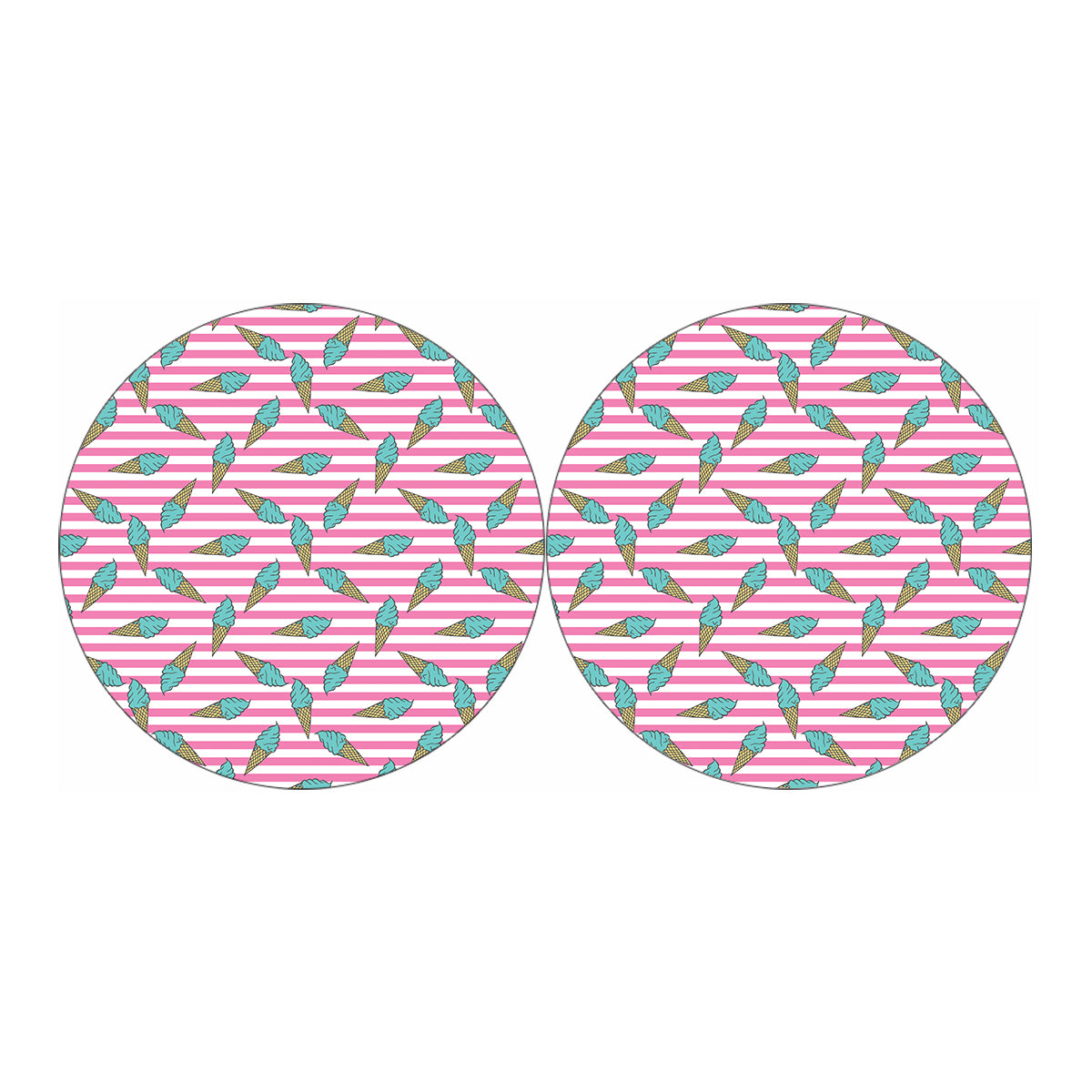 Pink Striped Ice Cream Pattern Print Car Coasters