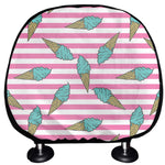 Pink Striped Ice Cream Pattern Print Car Headrest Covers