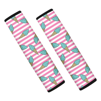 Pink Striped Ice Cream Pattern Print Car Seat Belt Covers