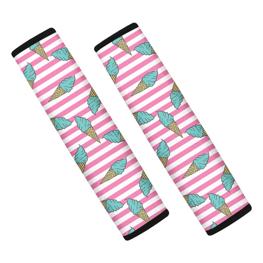 Pink Striped Ice Cream Pattern Print Car Seat Belt Covers