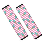 Pink Striped Ice Cream Pattern Print Car Seat Belt Covers