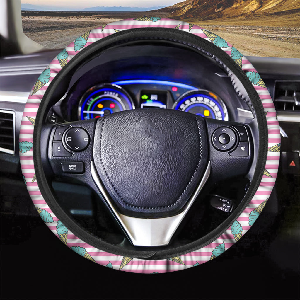 Pink Striped Ice Cream Pattern Print Car Steering Wheel Cover