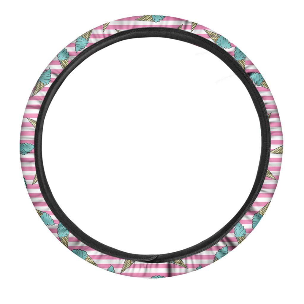 Pink Striped Ice Cream Pattern Print Car Steering Wheel Cover
