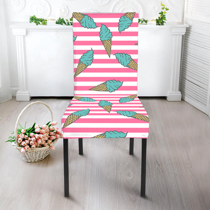 Pink Striped Ice Cream Pattern Print Dining Chair Slipcover