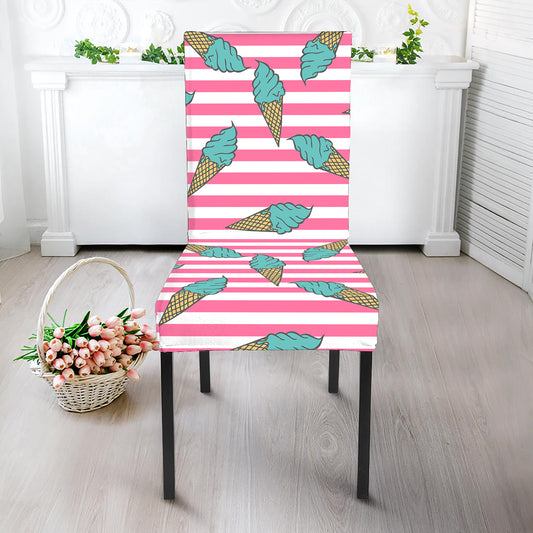 Pink Striped Ice Cream Pattern Print Dining Chair Slipcover