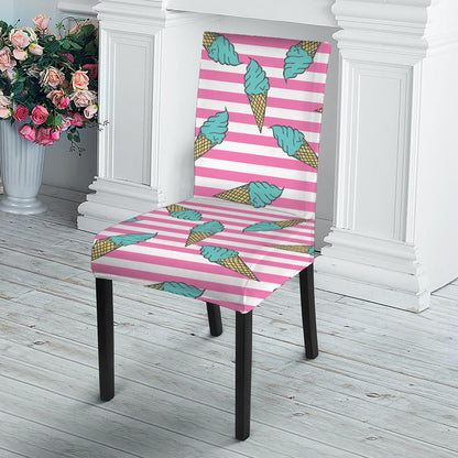 Pink Striped Ice Cream Pattern Print Dining Chair Slipcover