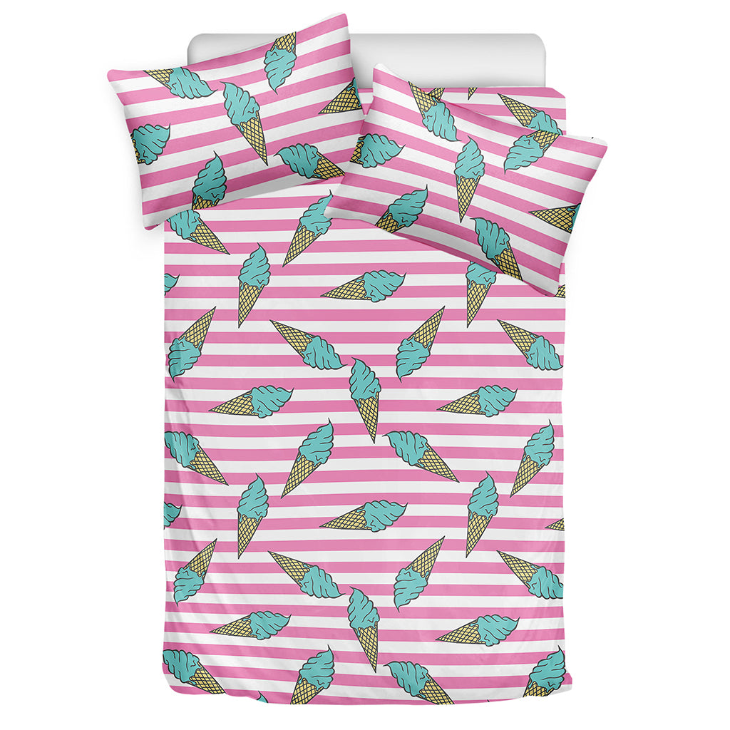 Pink Striped Ice Cream Pattern Print Duvet Cover Bedding Set