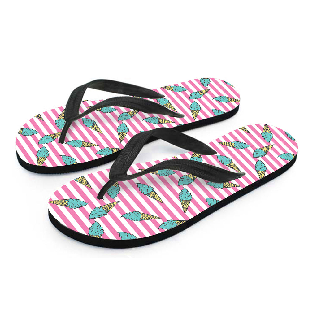 Pink Striped Ice Cream Pattern Print Flip Flops